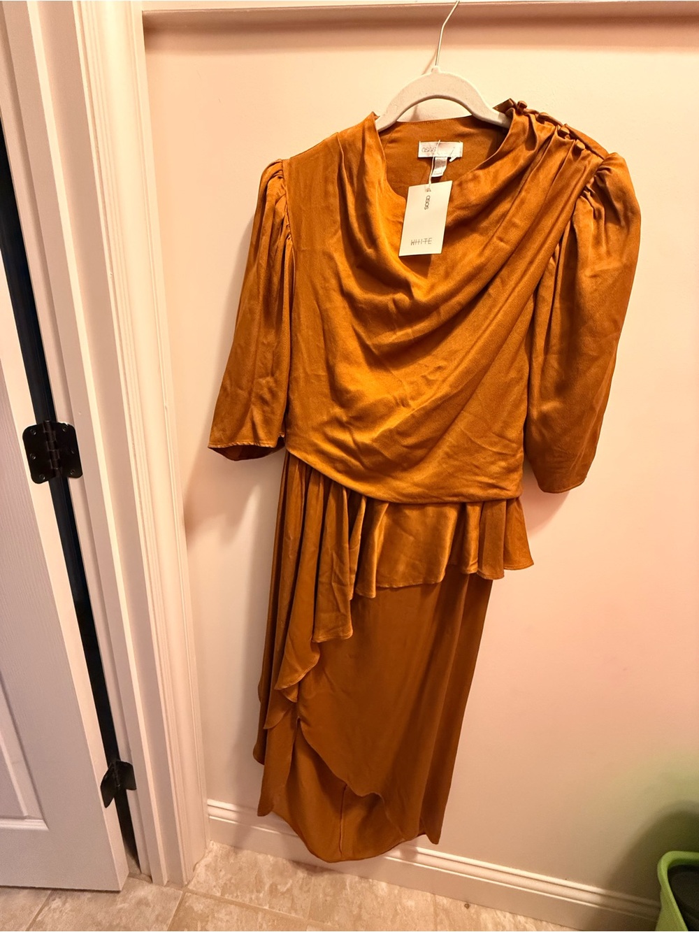 ASOS Draped Peplum High-Low Midi Dress in Mustard